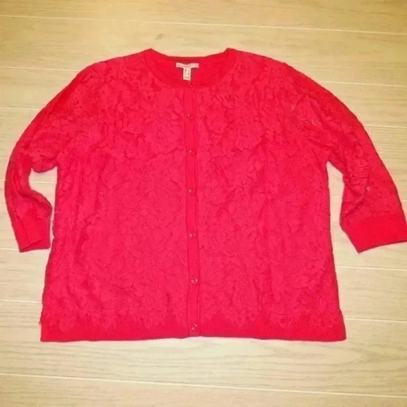Buy 1 sweater, Get 2 Free!!! ISAAC MIZRAHI Live pink, lace over lay cardigan - Picture 1 of 8